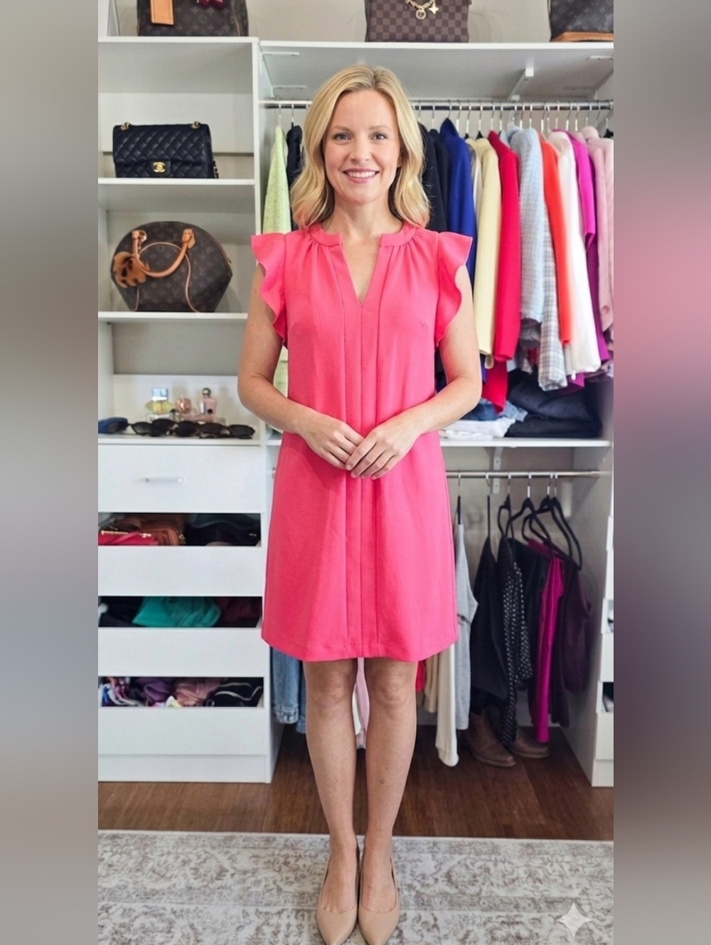 Vince Camuto Women's Pink Flutter-Sleeve Shift Dress Size 2 Petite